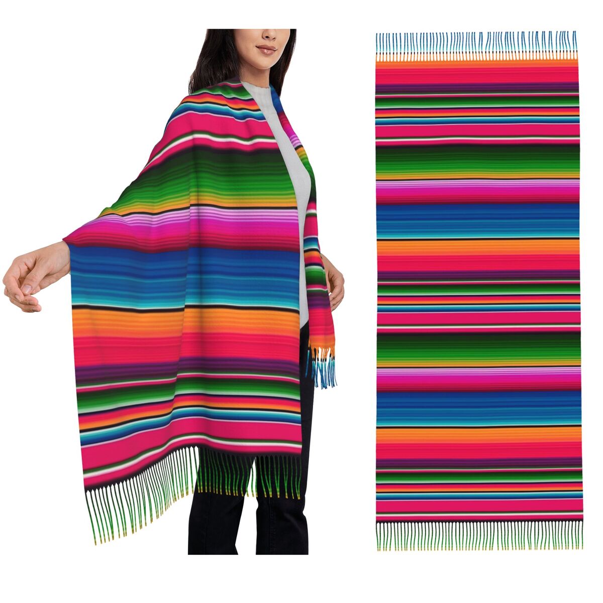 Woven Scarf Blanket - Couverture mexicaine rayée Fiesta Serape écharpe